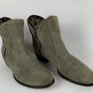 Seyshelles lucky Penny Booties in Olive Green suede with faux fur lining